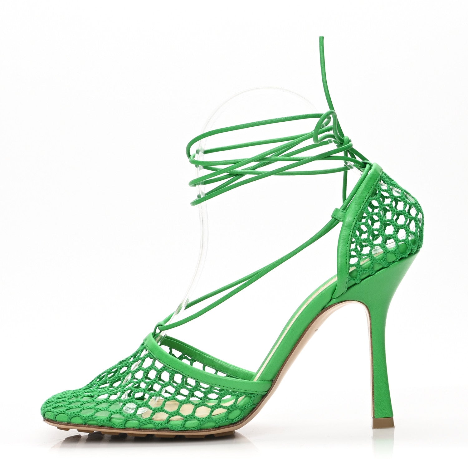 Bottega Veneta Mesh Nappa Stretch Ankle Tie 90mm Sandals 39.5 Grass 1 of 7