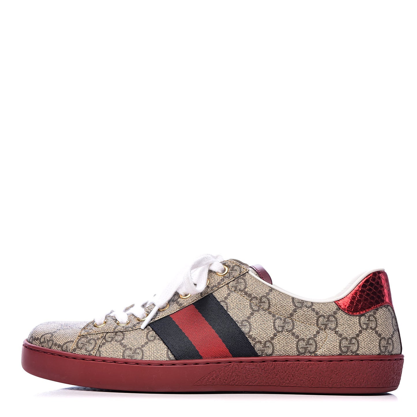 GG Supreme Monogram Ayers Mens New Ace Low-Top Sneaker 6.5 Beige Red