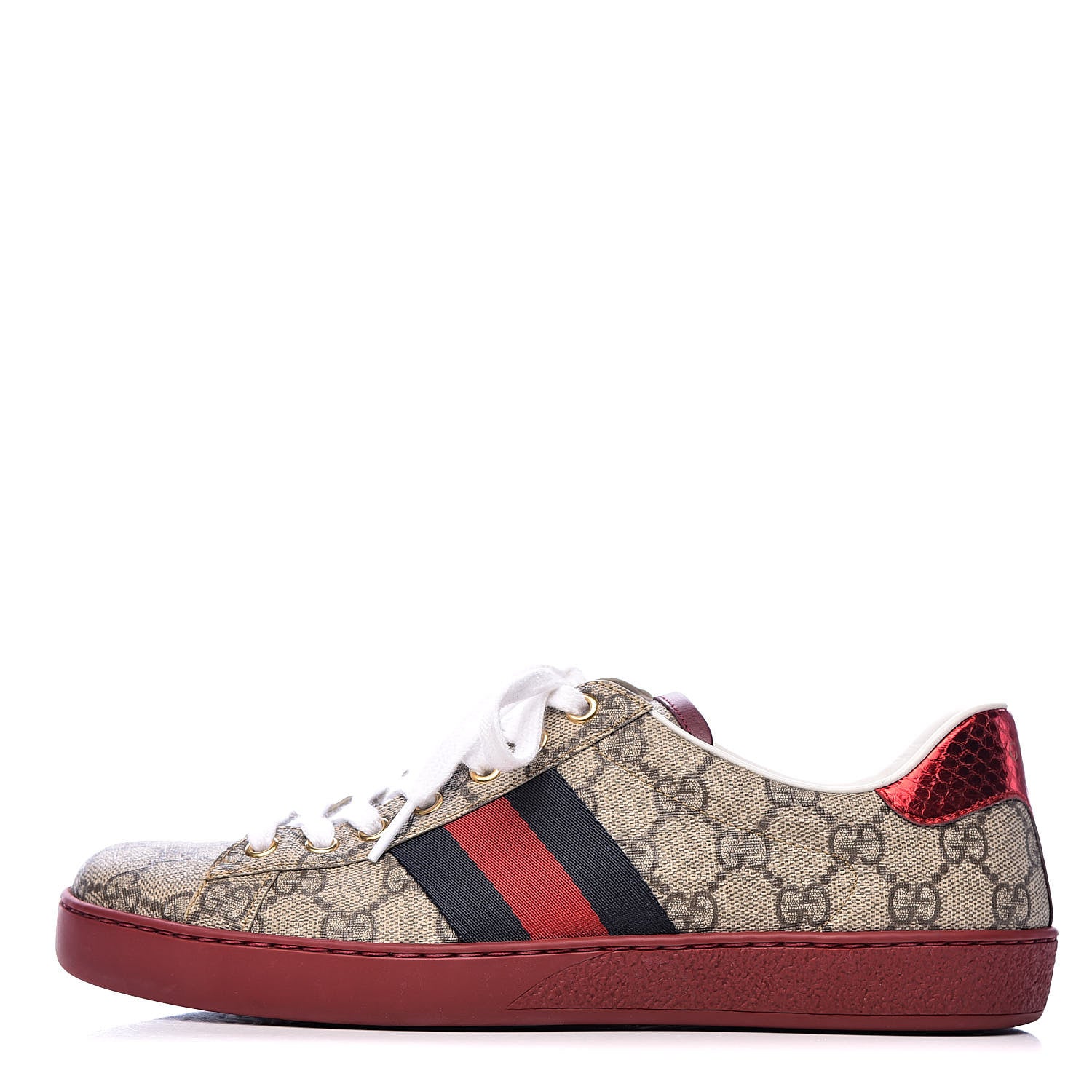 Gucci GG Supreme Monogram Ayers Mens New Ace Low-Top Sneaker 6.5 Beige Red 1 of 12