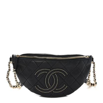 Chanel Lambskin Quilted Studded Waist Bag Fanny Pack Black 1 of 9