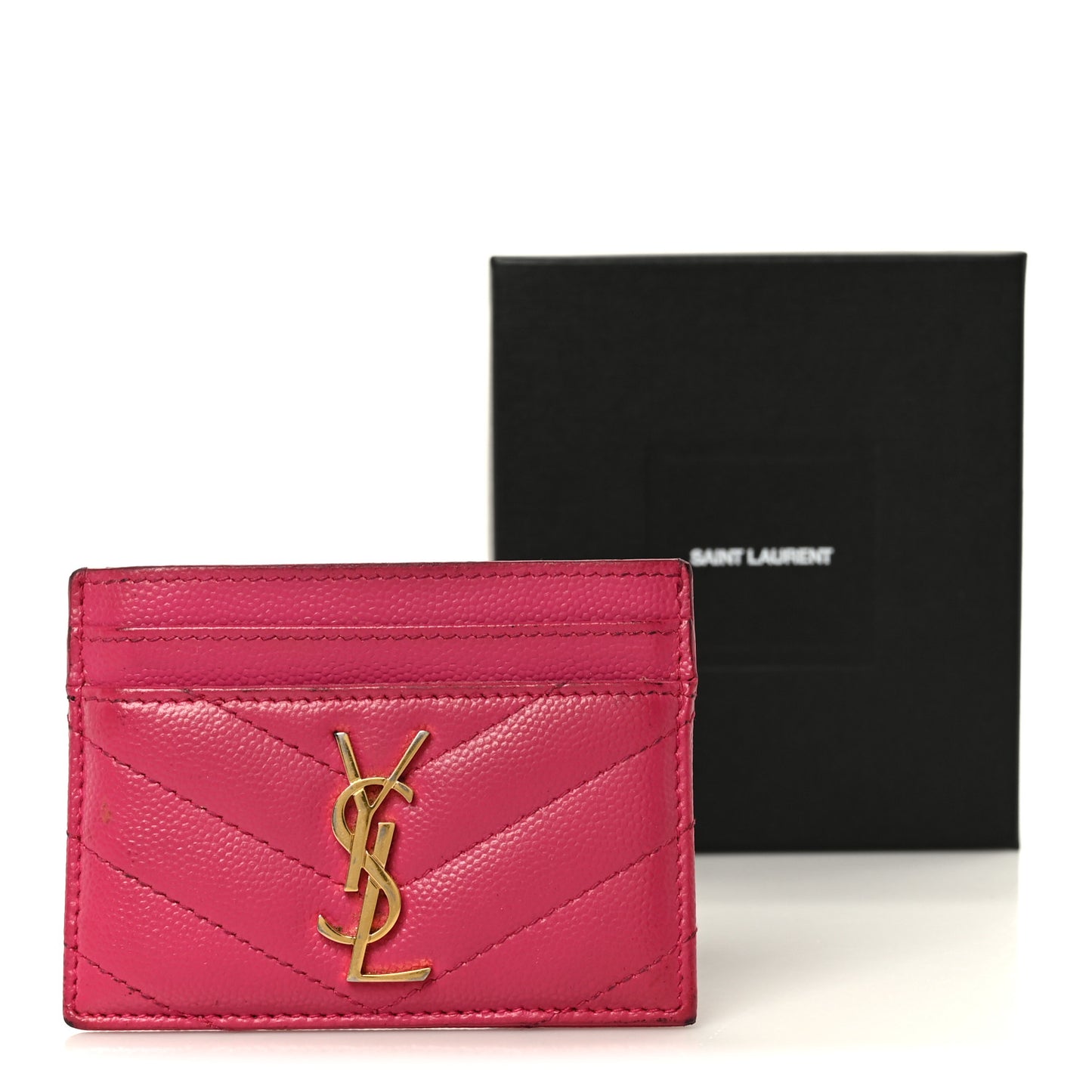 Grain De Poudre Matelasse Chevron Monogram Credit Card Case Fresh Fuxia