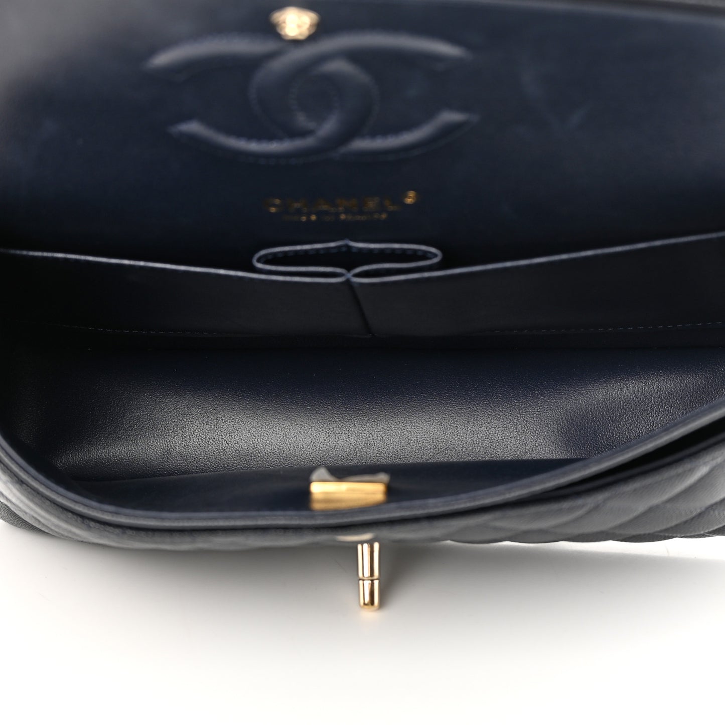 Caviar Quilted Medium Double Flap Dark Blue