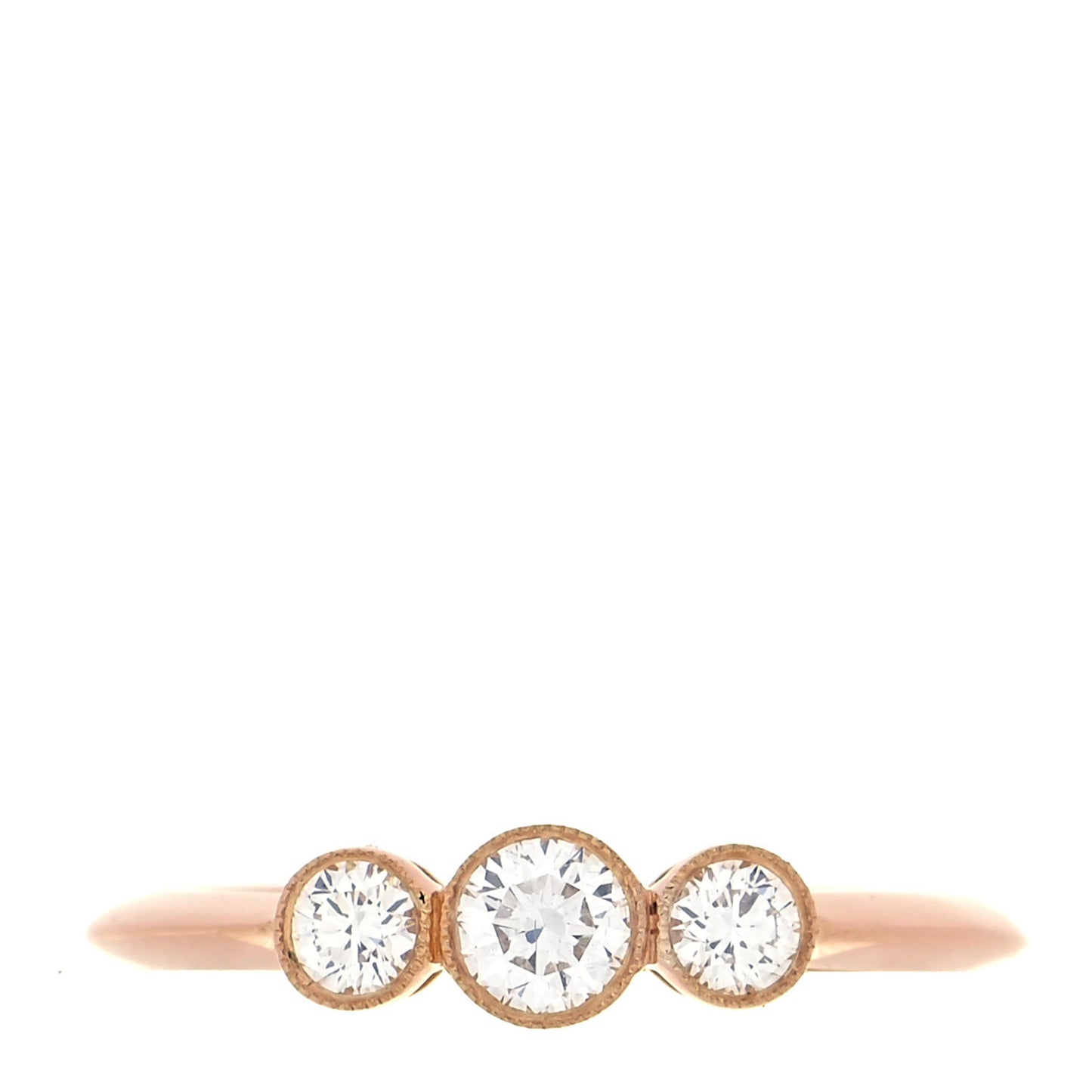 18K Rose Gold Diamond Three Stone Milgrain Ring 50 5.25