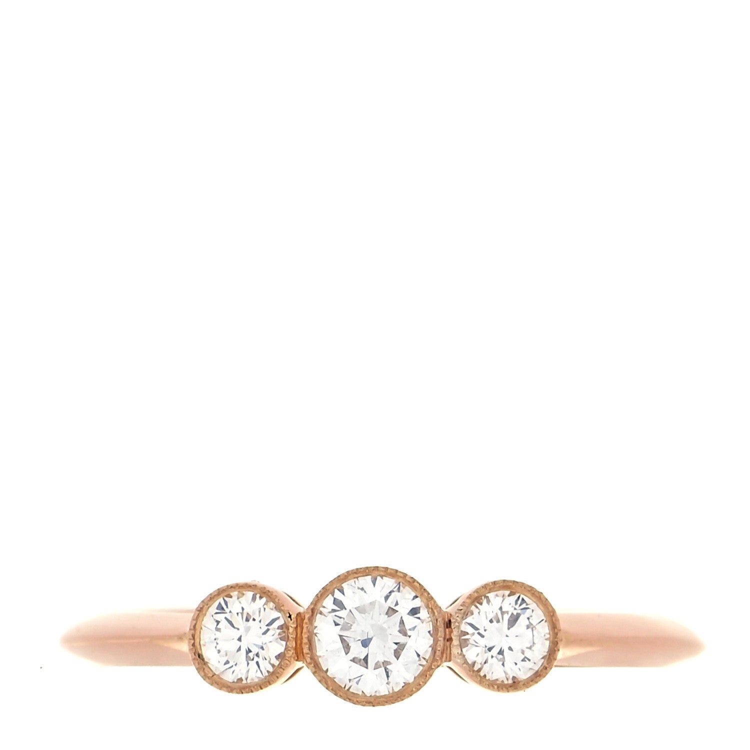 Tiffany 18K Rose Gold Diamond Three Stone Milgrain Ring 50 5.25 1 of 4