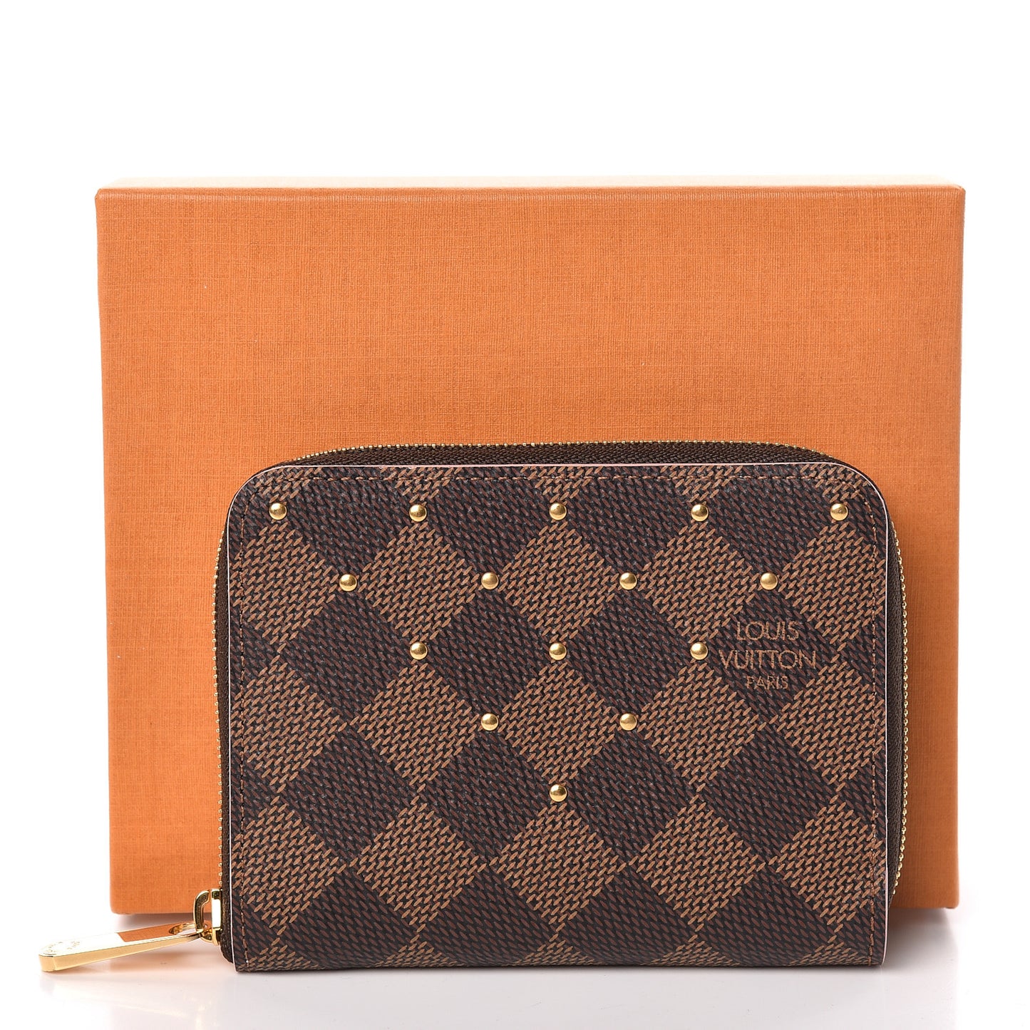 Damier Ebene Studded Zippy Coin Purse Rose Ballerine