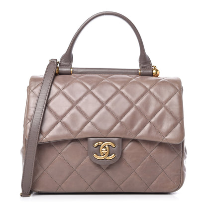 Chanel Glazed Calfskin Quilted Medium Gold Bar Top Handle Flap Dark Grey 1 of 10