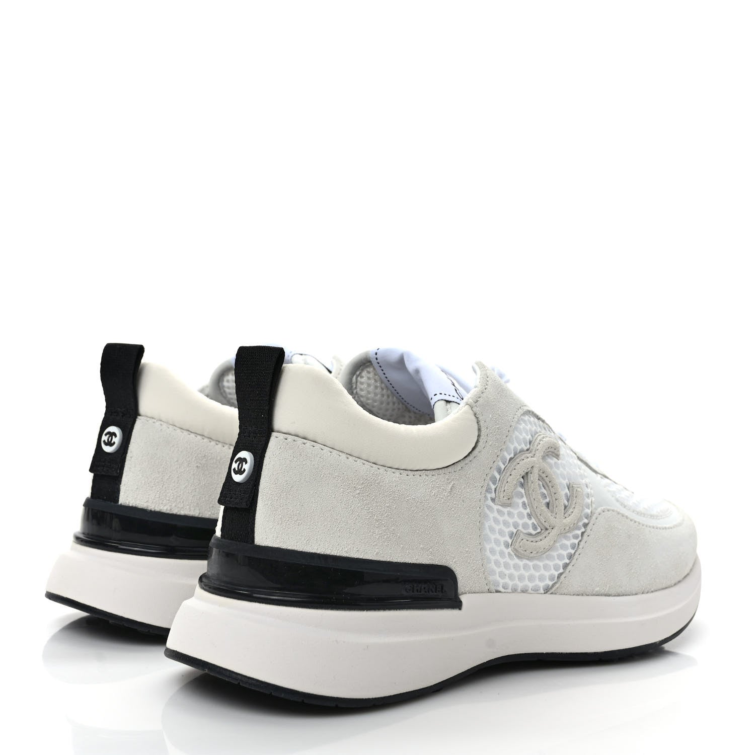 Chanel Calfskin Mesh Lycra Suede Womens Logo Sneakers 37 White 4 of 10