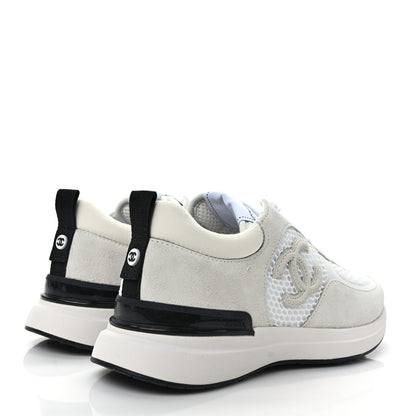 Chanel Calfskin Mesh Lycra Suede Womens Logo Sneakers 37 White 4 of 10