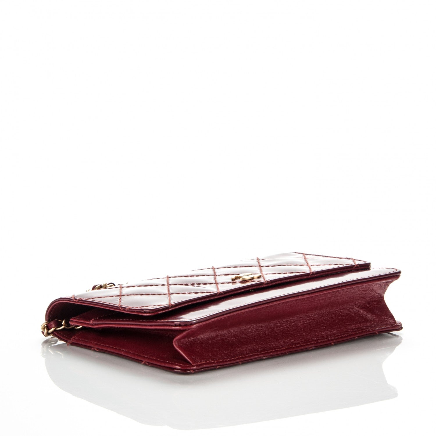 Chanel Glazed Calfskin Quilted Wallet On Chain WOC Dark Red 4 of 13
