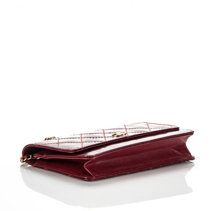 Chanel Glazed Calfskin Quilted Wallet On Chain WOC Dark Red 4 of 13
