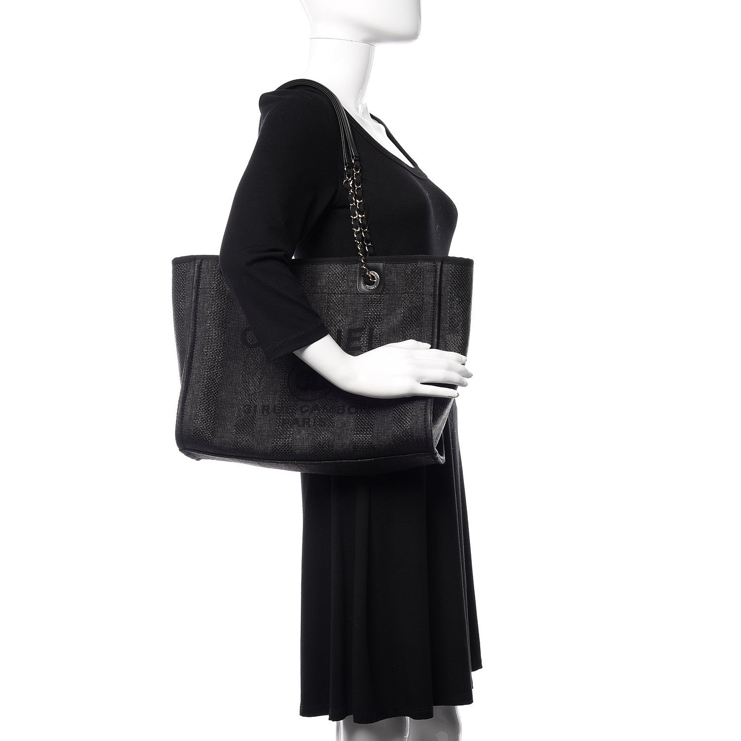 Chanel Mixed Fibers Striped Small Deauville Tote Black 2 of 11