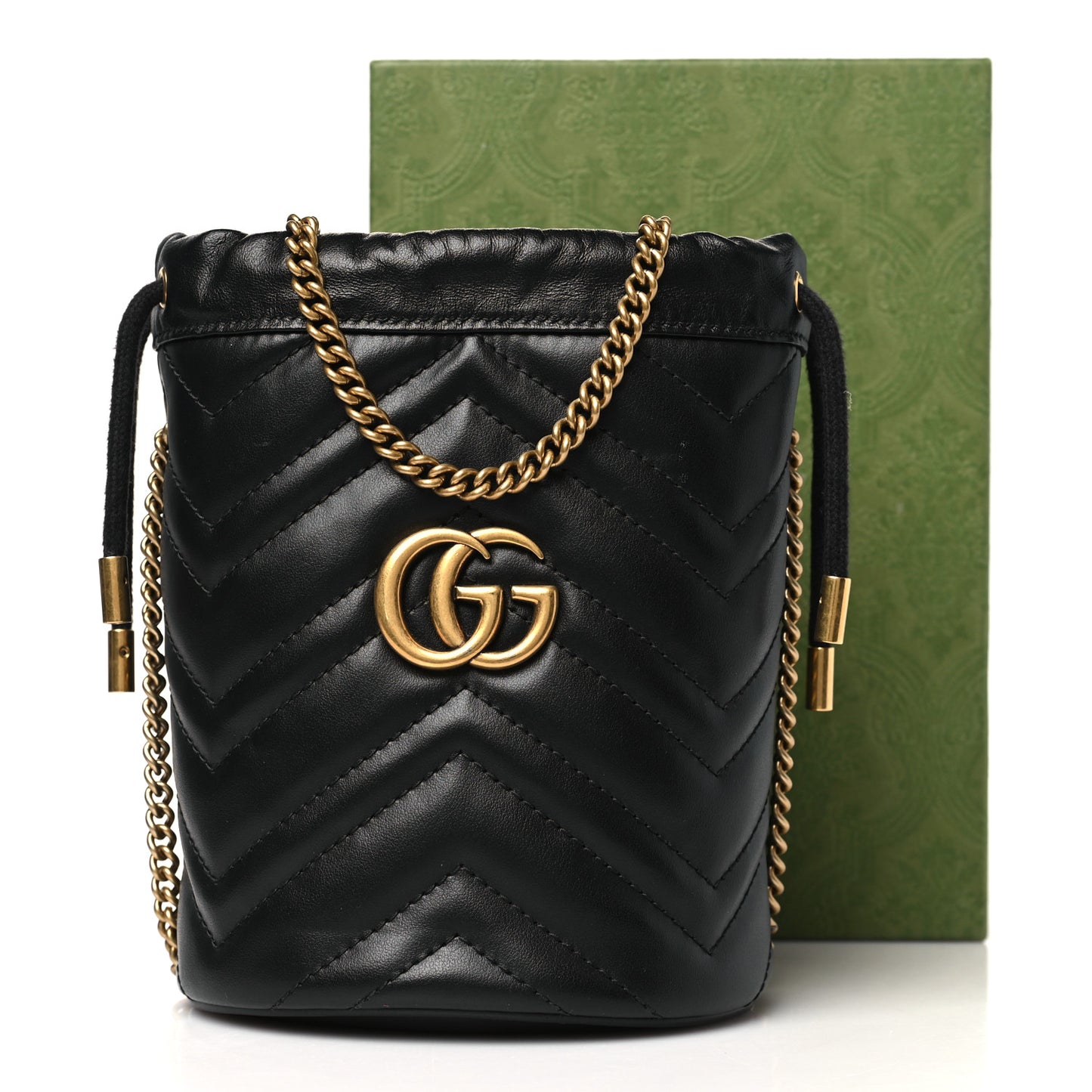 Calfskin Matelasse Mini GG Marmont 2.0 Bucket Bag Black