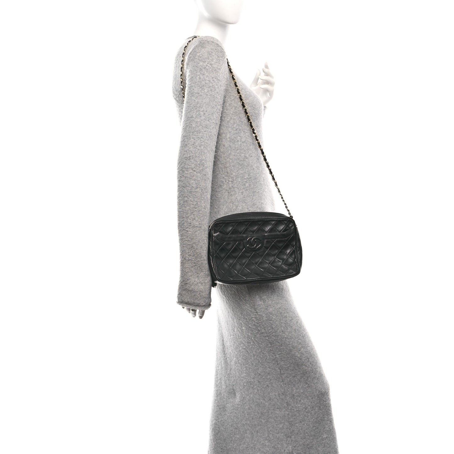 Lambskin Quilted CC Tassel Camera Case Black