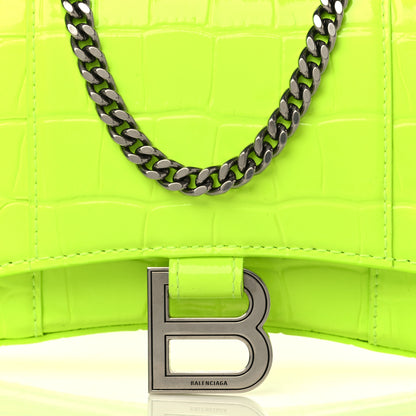 Balenciaga Shiny Calfskin Crocodile Embossed Hourglass Chain Bag Fluo Yellow 6 of 6