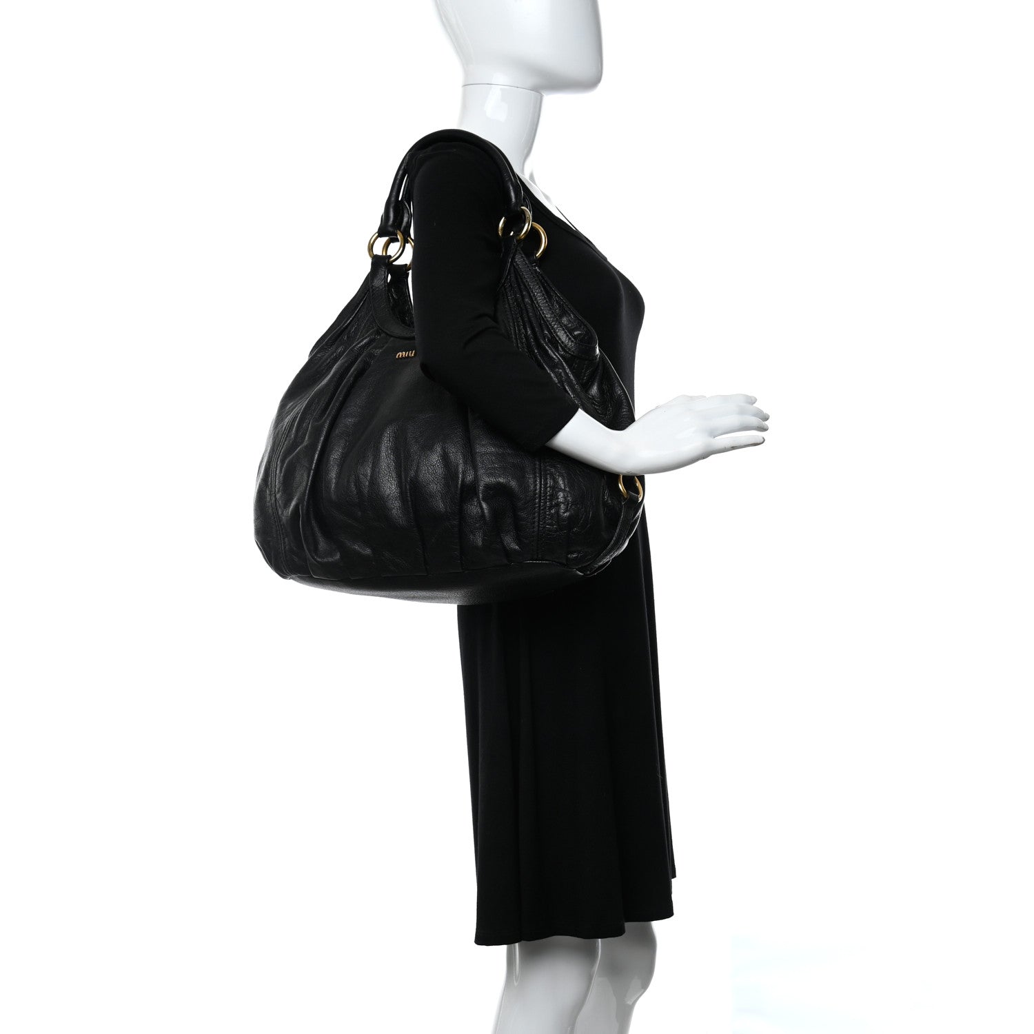 Miu Miu Vitello Daino Hobo Black 2 of 8