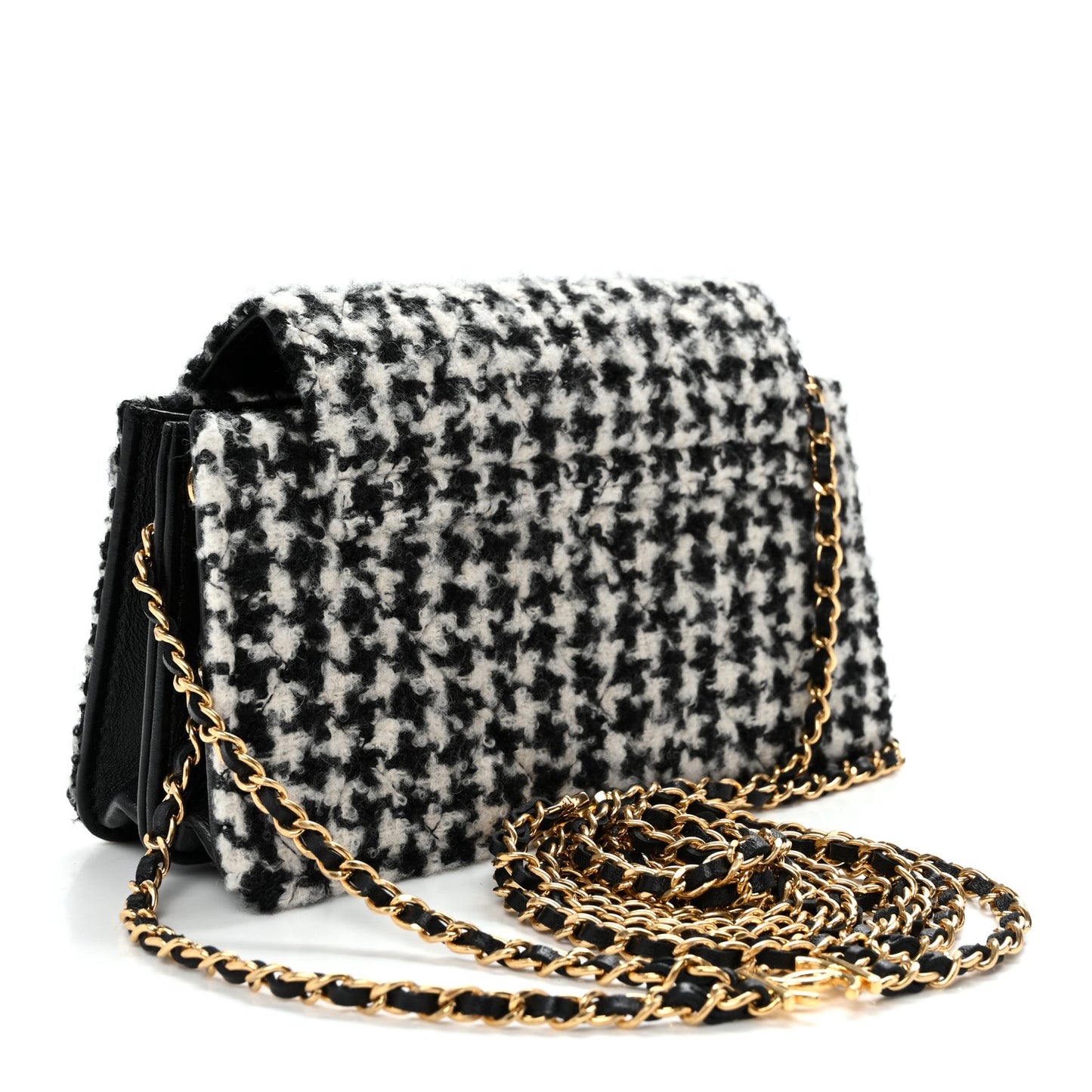 Tweed Houndstooth Quilted Phone Holder Flap White Black