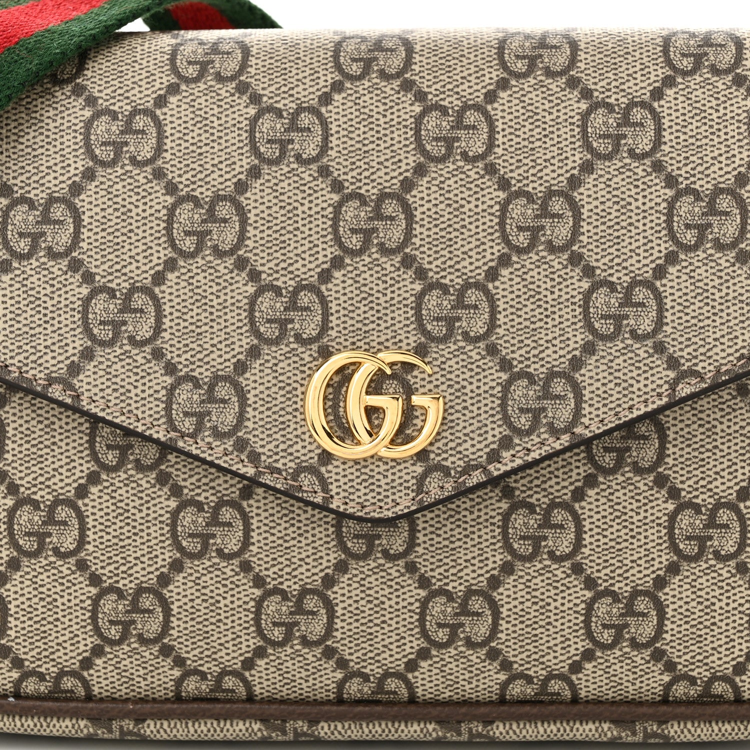 Gucci GG Supreme Monogram Textured Dollar Calfskin Web Mini Ophidia Envelope Shoulder Bag Beige Ebony 7 of 10