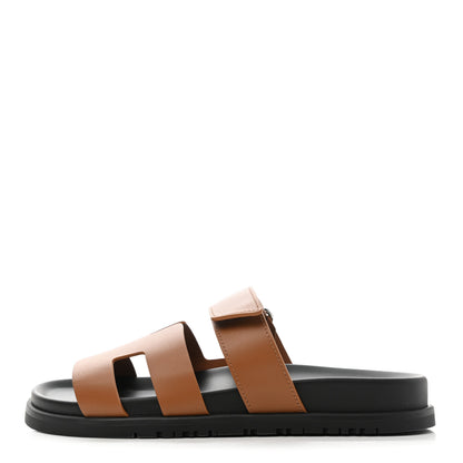 Hermes Calfskin Womens Chypre Sandals 37 Gold 1 of 9
