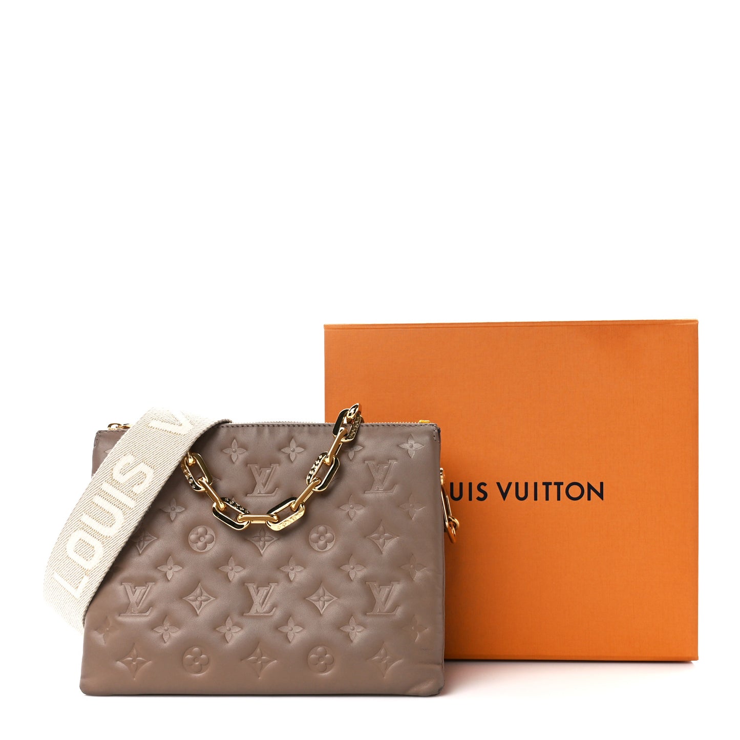 Lambskin Embossed Monogram Coussin PM Taupe