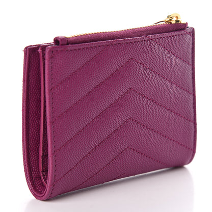 Saint Laurent Grain De Poudre Matelasse Chevron Monogram Zipped Card Case Dark Grape 3 of 8