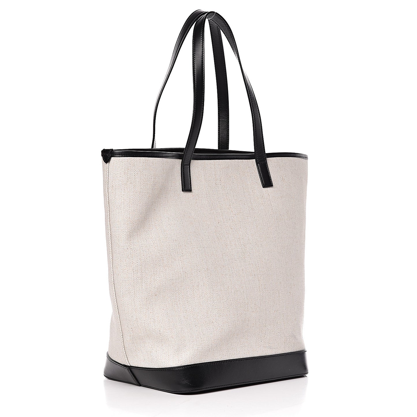 Canvas Calfskin Teddy Drawstring Shopping Tote White Black