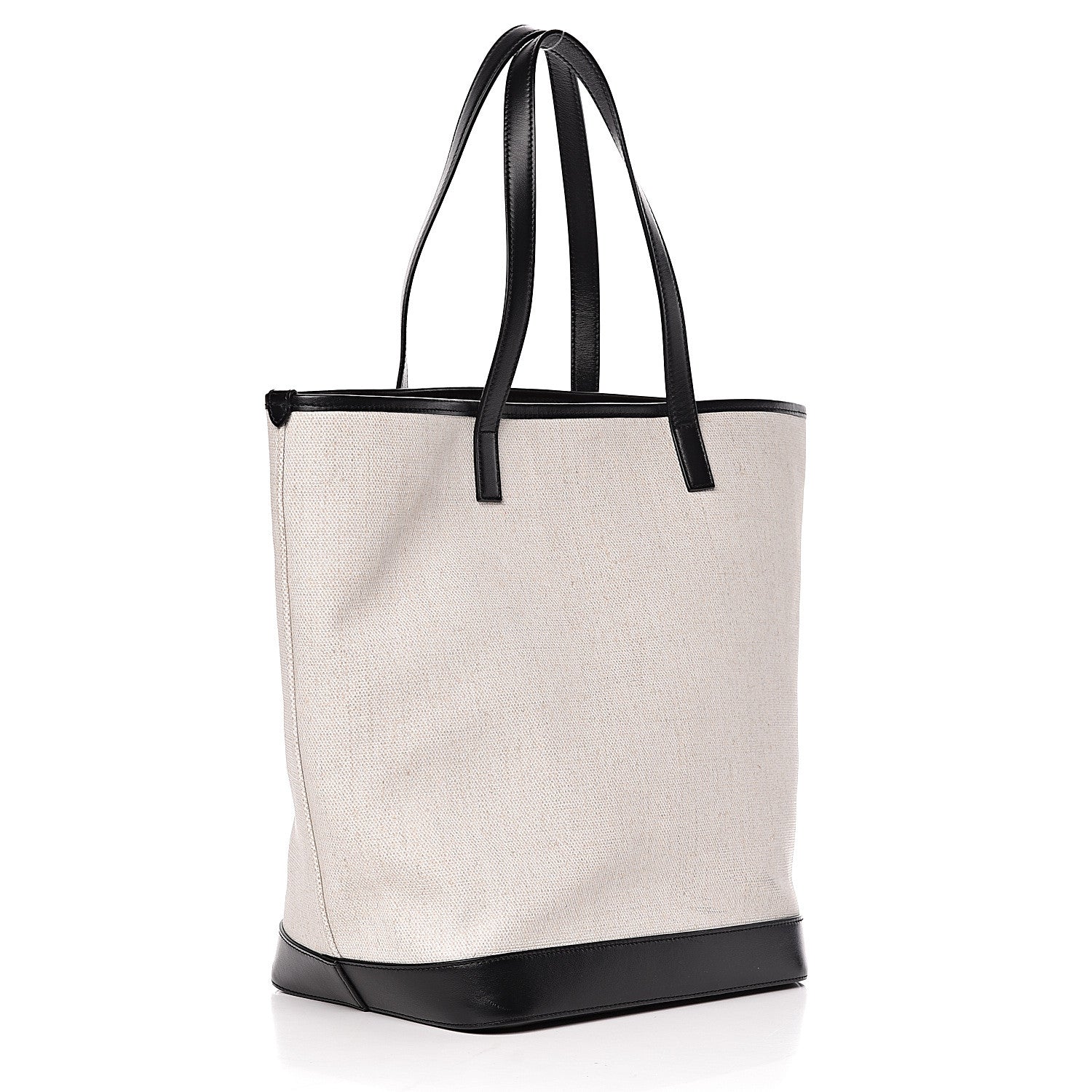 Saint Laurent Canvas Calfskin Teddy Drawstring Shopping Tote White Black 6 of 16