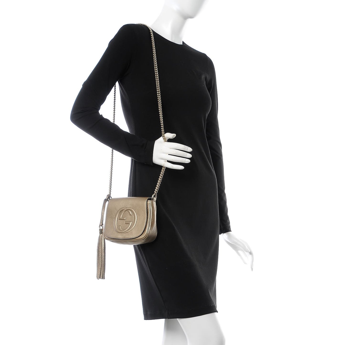 Metallic Pebbled Calfskin Small Soho Flap Crossbody Golden Beige