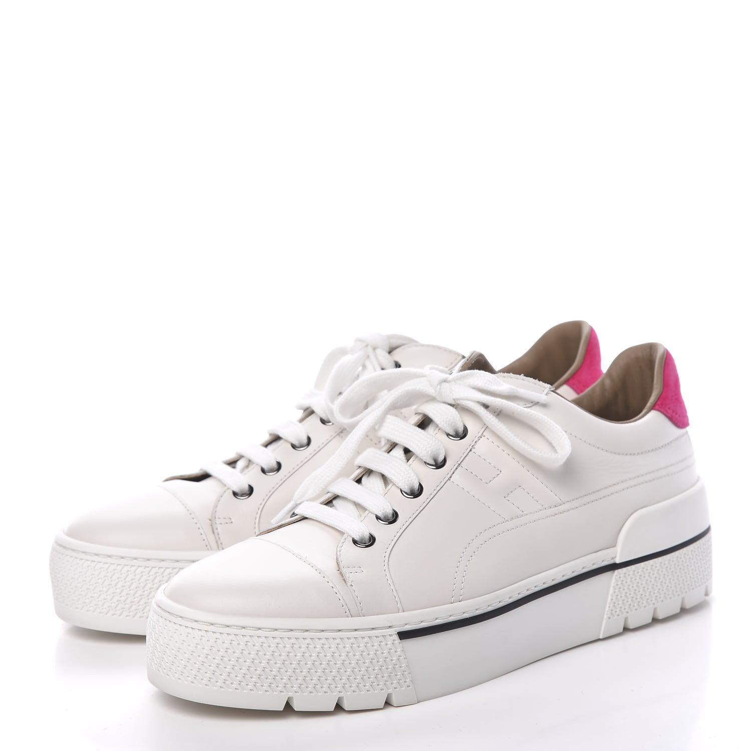 Hermes Calfskin Suede Goatskin Womens Voltage Sneakers 39 Blanc Rose Fuchsia 3 of 10