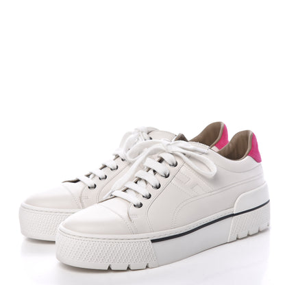 Hermes Calfskin Suede Goatskin Womens Voltage Sneakers 39 Blanc Rose Fuchsia 3 of 10