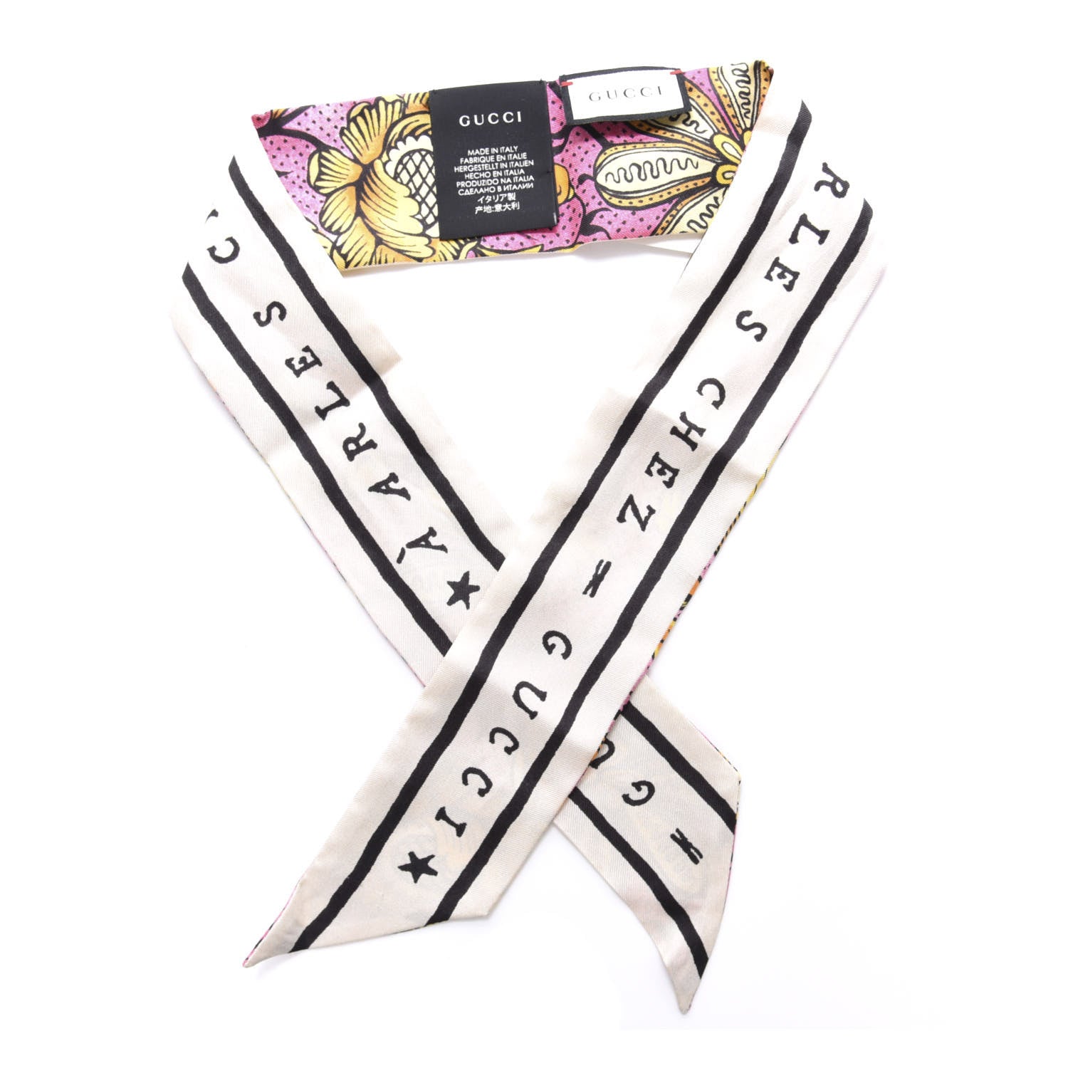 Gucci Silk Alsacienne Floral Print Skinny Scarf Pink 1 of 4