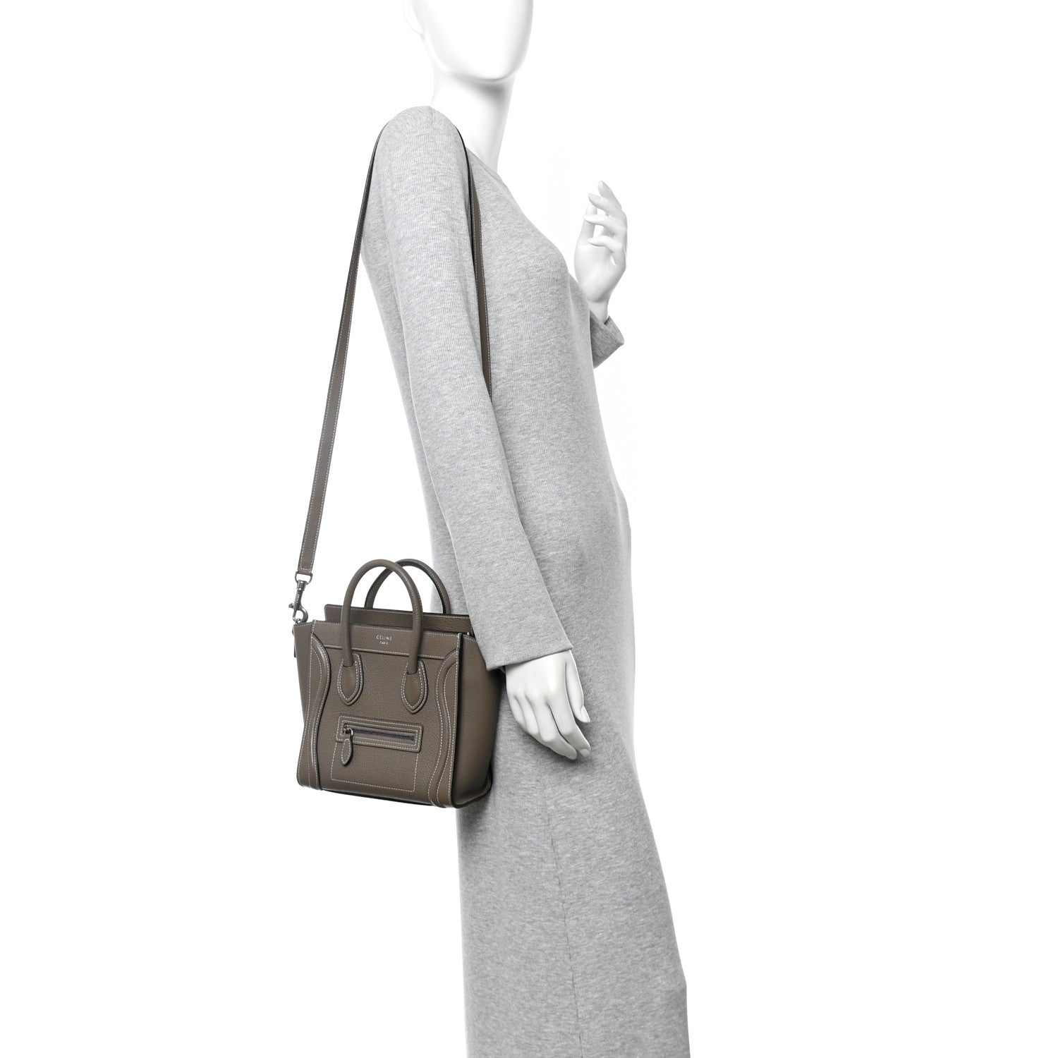 Celine Drummed Calfskin Nano Luggage Souris 2 of 9
