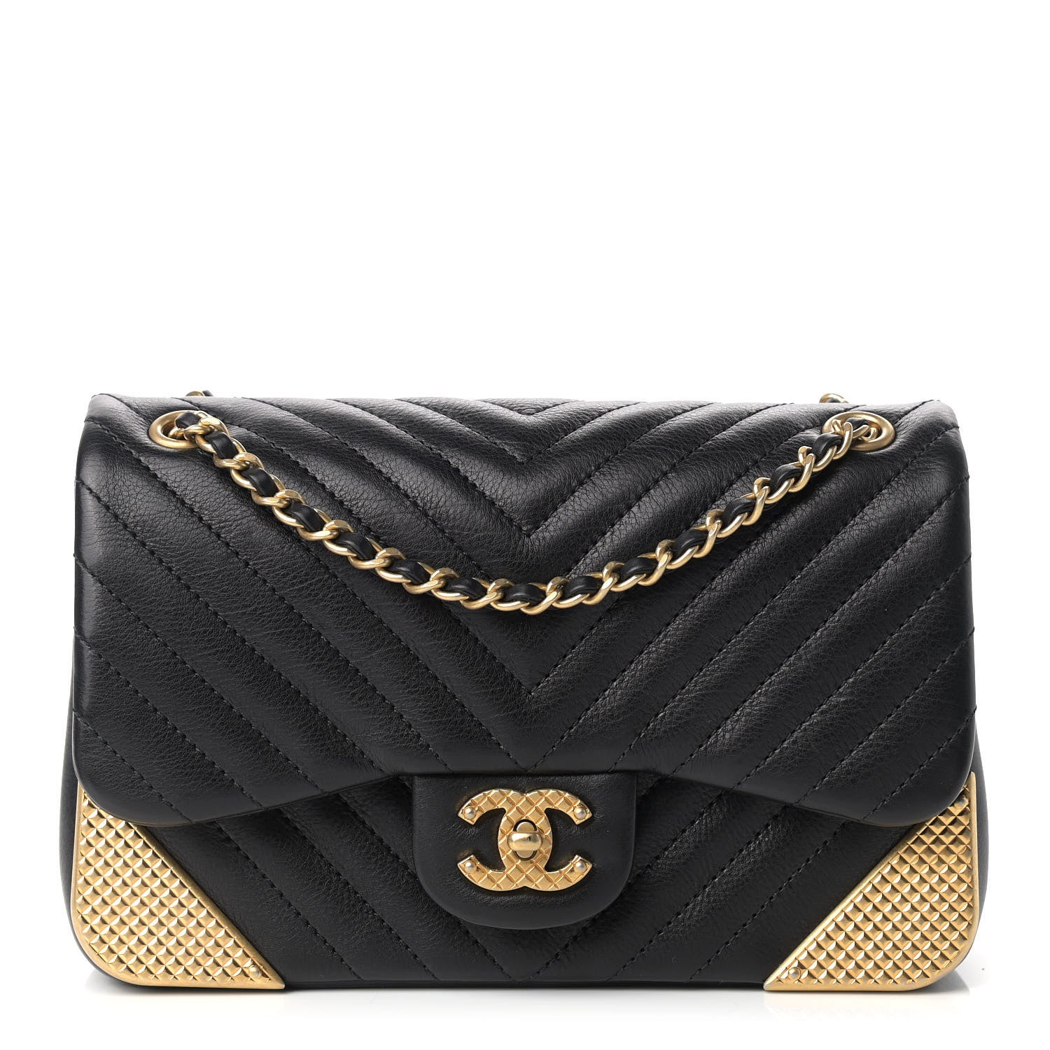 Chanel Calfskin Chevron Quilted Mini Rock The Corner Flap Black 1 of 11