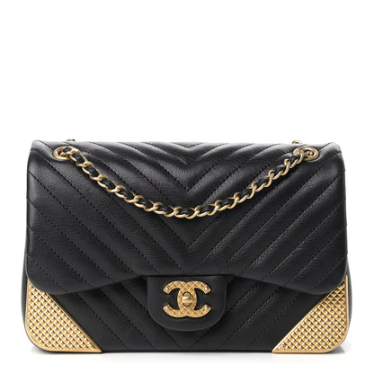 Chanel Calfskin Chevron Quilted Mini Rock The Corner Flap Black 1 of 11