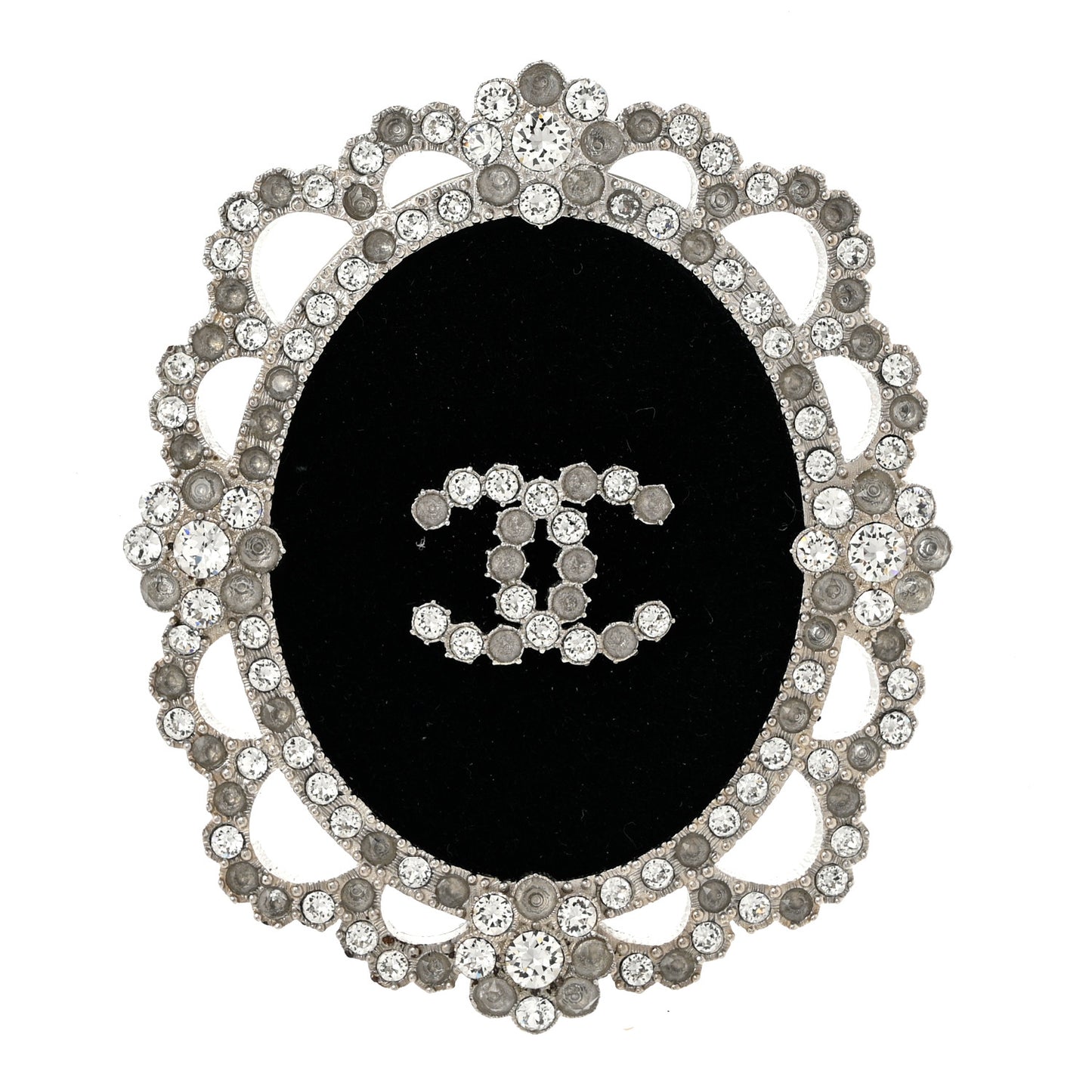 Crystal CC Velvet Brooch Black