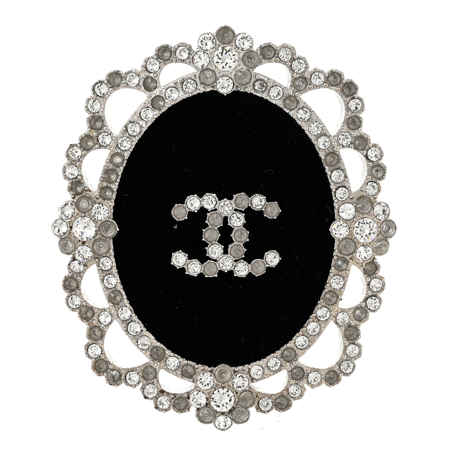 Chanel Crystal CC Velvet Brooch Black 1 of 5