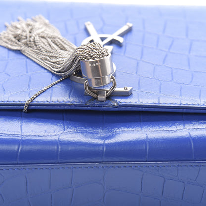 Saint Laurent Calfskin Crocodile Embossed Medium Classic Monogram Kate Tassel Satchel Bleu Majorelle 12 of 12