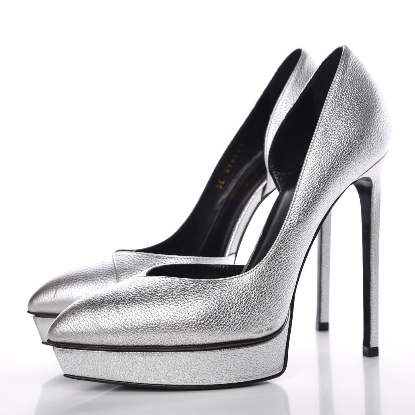 Metallic Grained Calfskin Janis 105 D'Orsay Pumps 38.5 Argento