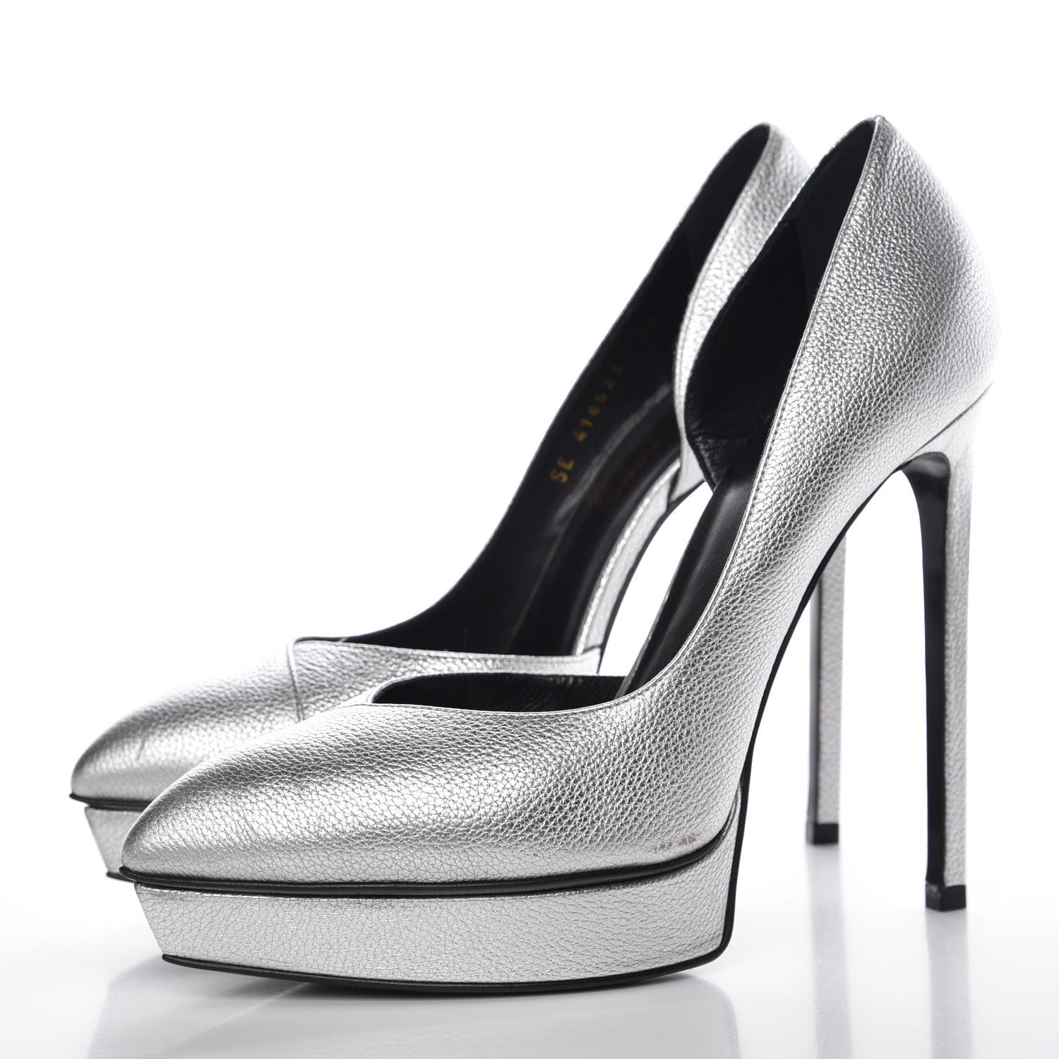 Saint Laurent Metallic Grained Calfskin Janis 105 D'Orsay Pumps 38.5 Argento 3 of 16
