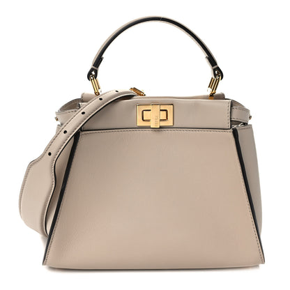 Fendi Vitello Seta Cotton Canvas FF Embroidered Mini Peekaboo Iconic Satchel Nuvola 1 of 8
