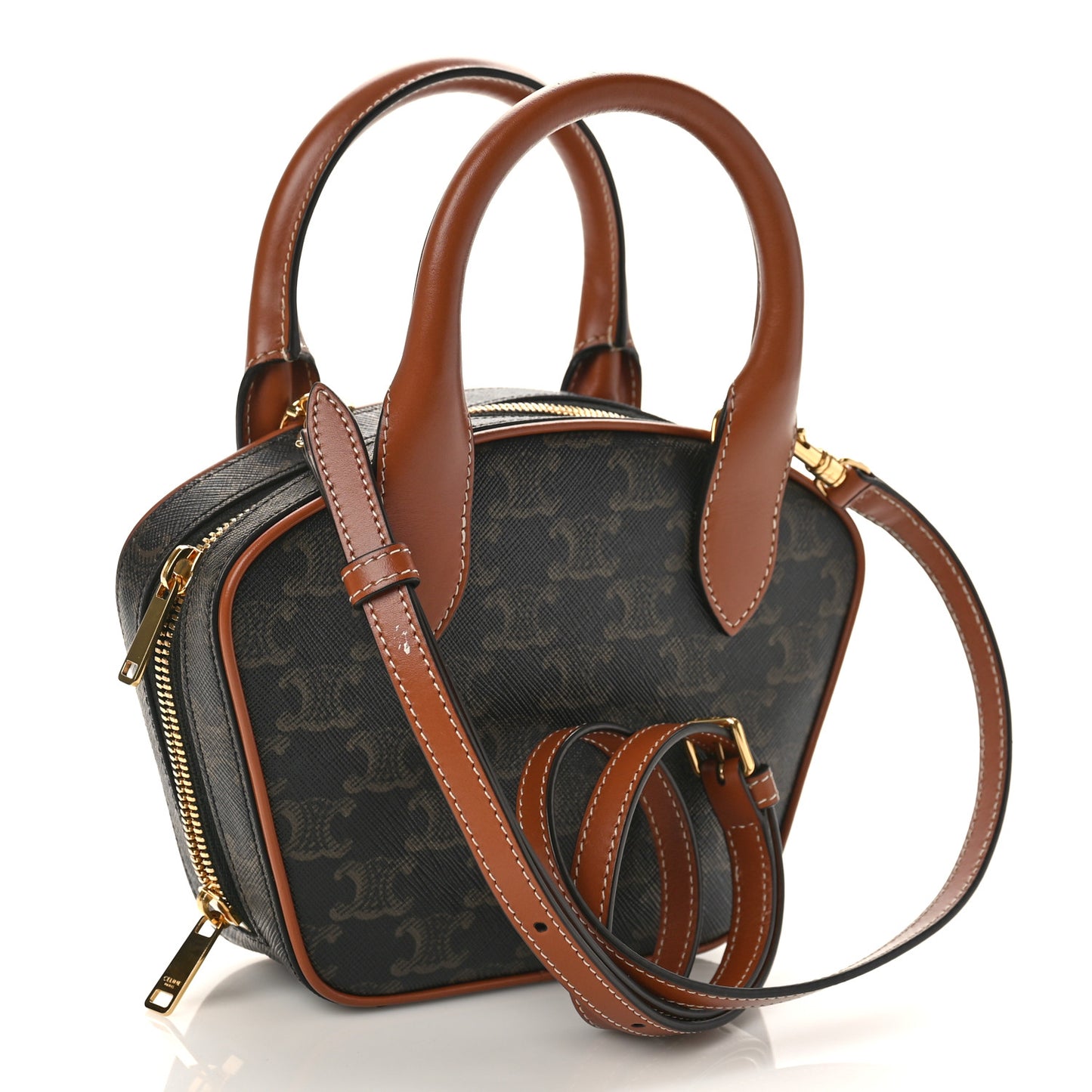 Calfskin Triomphe Canvas Mini Bowling Bag Tan