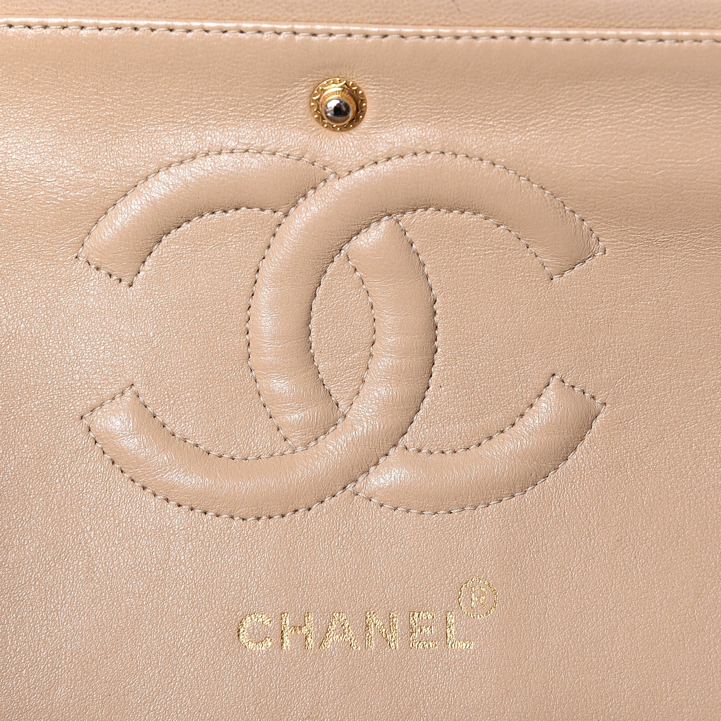 Lambskin Quilted Medium Double Flap Beige