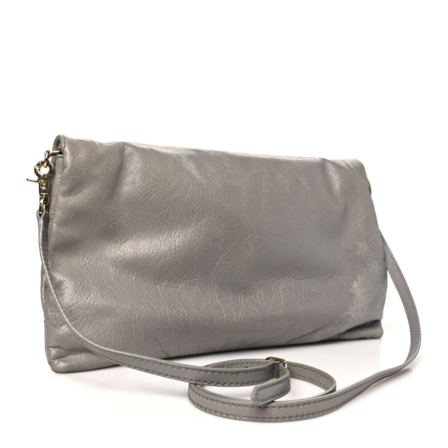 Agneau Giant 12 Gold Hardware Envelope Strap Clutch Gris Pyrite
