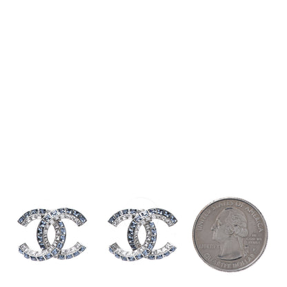 Chanel Metal Baguette Crystal CC Earrings Silver Blue 2 of 5