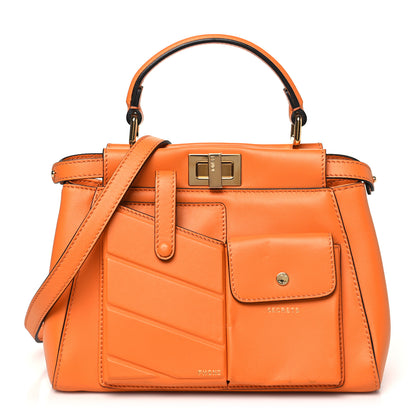 Fendi Vitello Grace Matte Two Pocket Mini Peekaboo Iconic Satchel Aranciata 1 of 11
