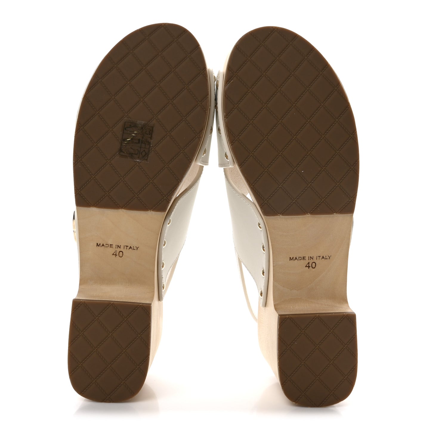 Calfskin Studded Slingback Clog Sandals 40 White