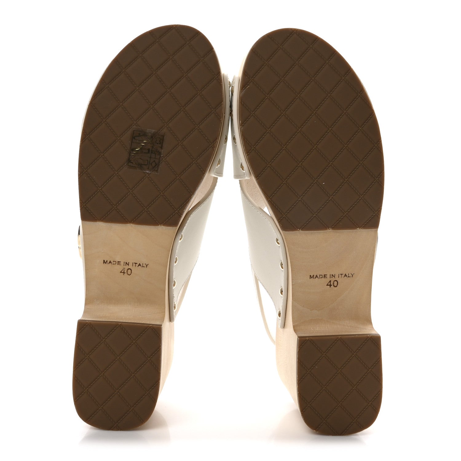 Chanel Calfskin Studded Slingback Clog Sandals 40 White 6 of 10