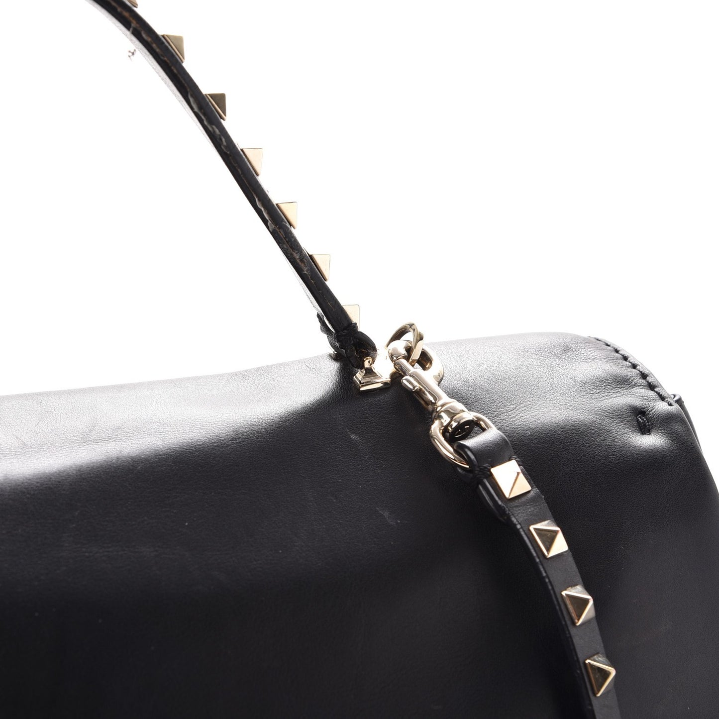 Vitello Large Rockstud Single Handle Flap Satchel Black