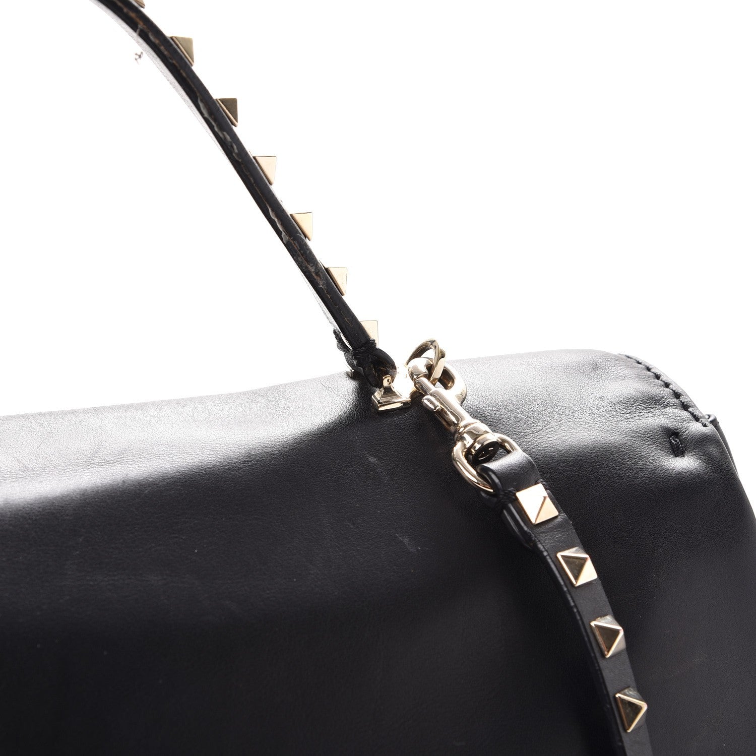 Valentino Garavani Vitello Large Rockstud Single Handle Flap Satchel Black 12 of 15