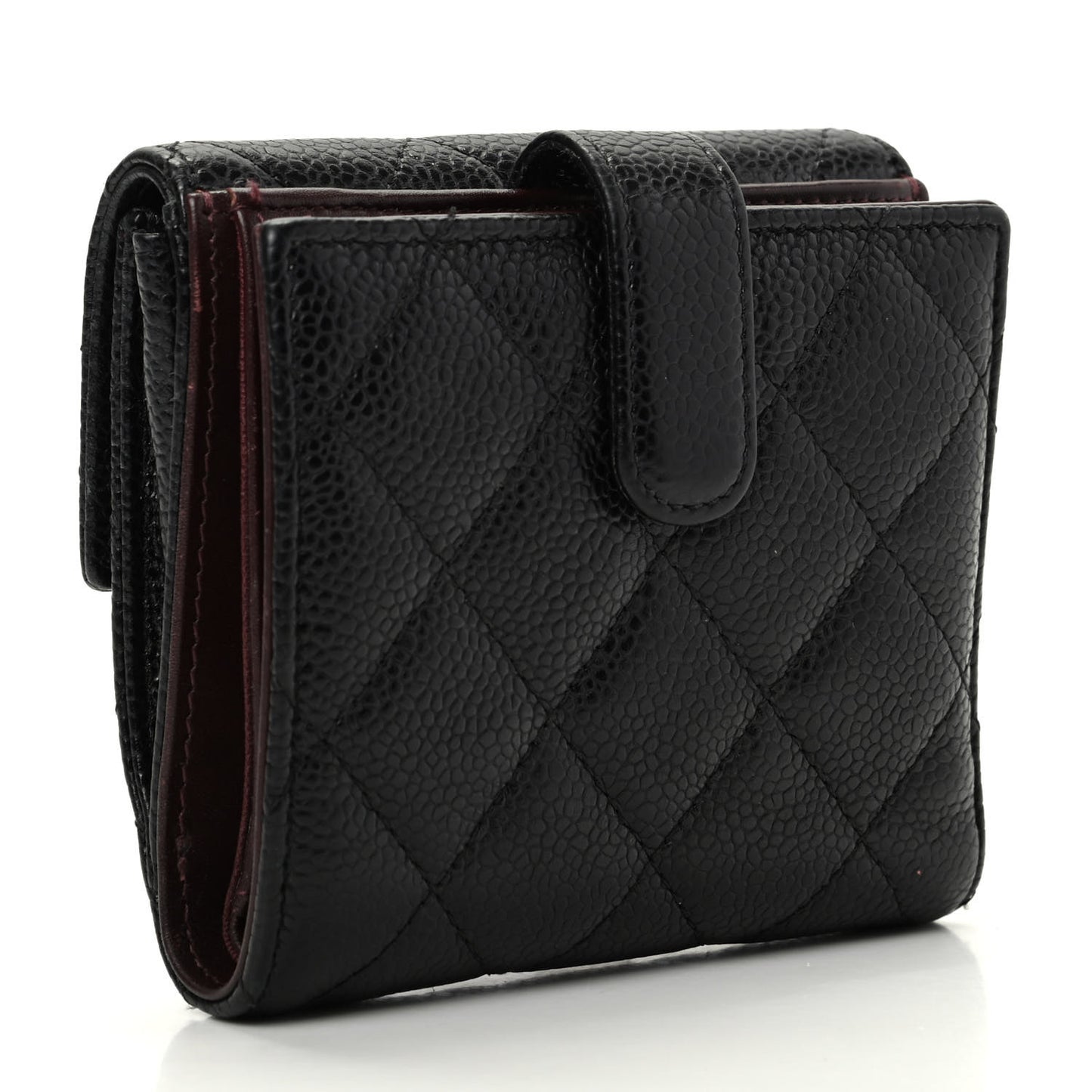 Caviar Quilted Compact French Flap Wallet Black