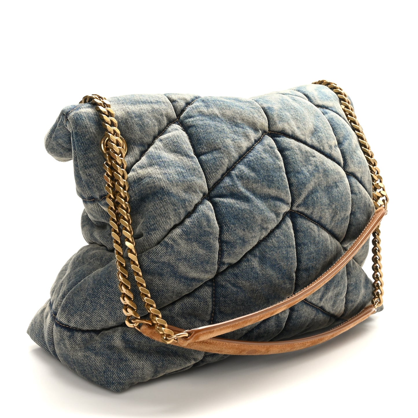 Denim Quilted Medium Loulou Puffer Monogram Chain Satchel Blue Cinnamon